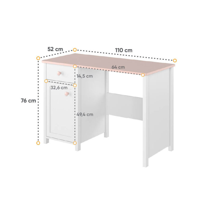 Bàn Học Sinh Trắng Hồng 110cm Thiết Kế Đơn Giản