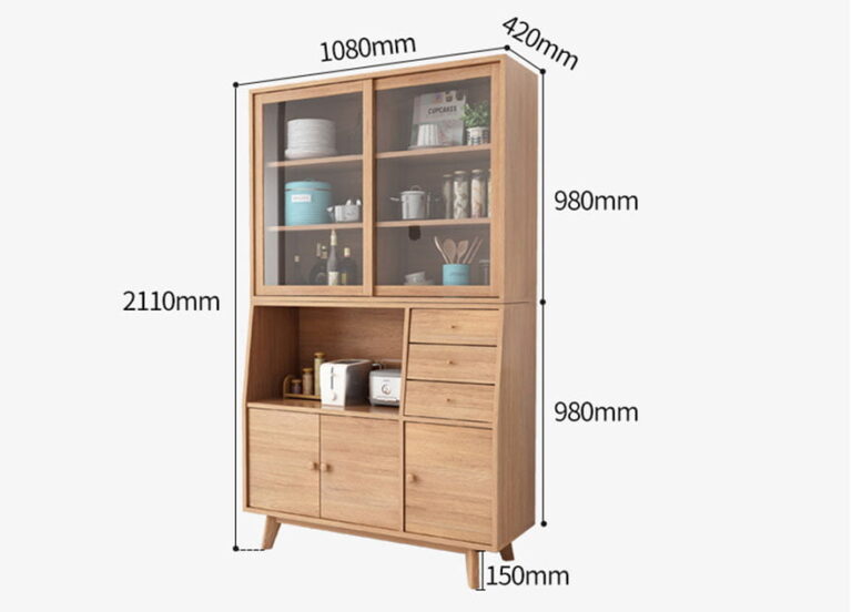 Tủ Chén Dĩa Màu Gỗ Tự Nhiên 108cm Tiện Dụng