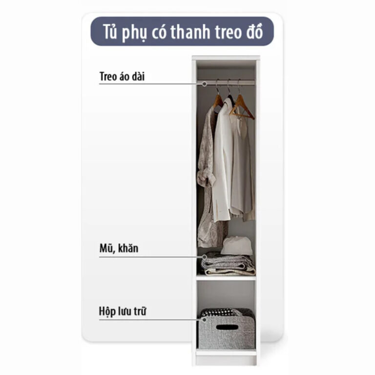 Tủ Quần Áo Phụ Màu Trắng 34cm Có Giá Treo