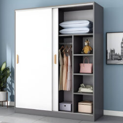 Tủ Quần Áo Màu Trắng Xám Chì 160cm 2 Cánh Cửa Lùa