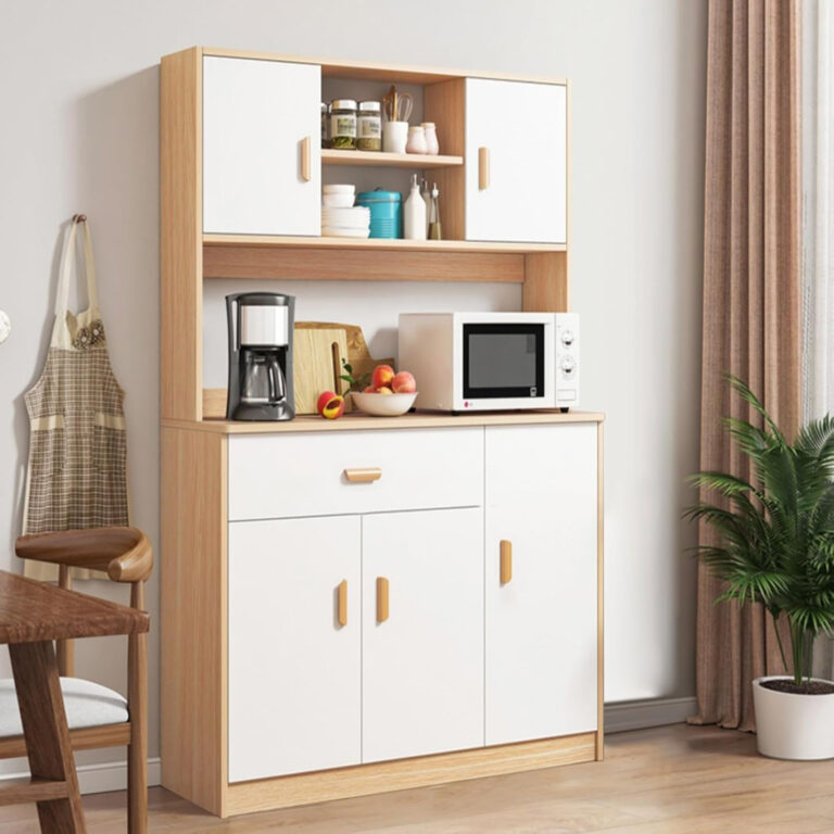 Tủ Chén Dĩa Trắng Vân Gỗ 100cm Hiện Đại
